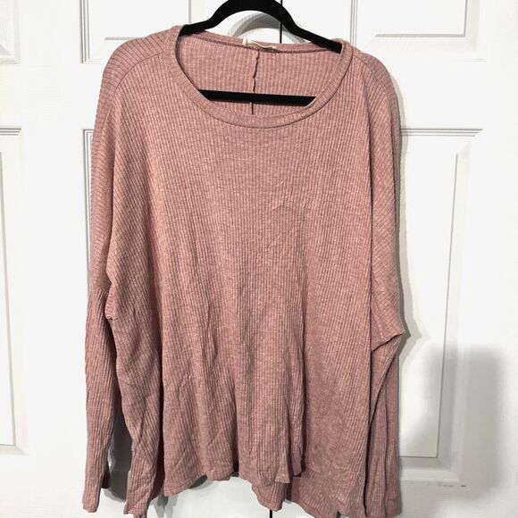 Zenana Tops - Zenana 3X Pullover Top Rose Long Sleeve Ribbed Knit Oversized Plus Size
